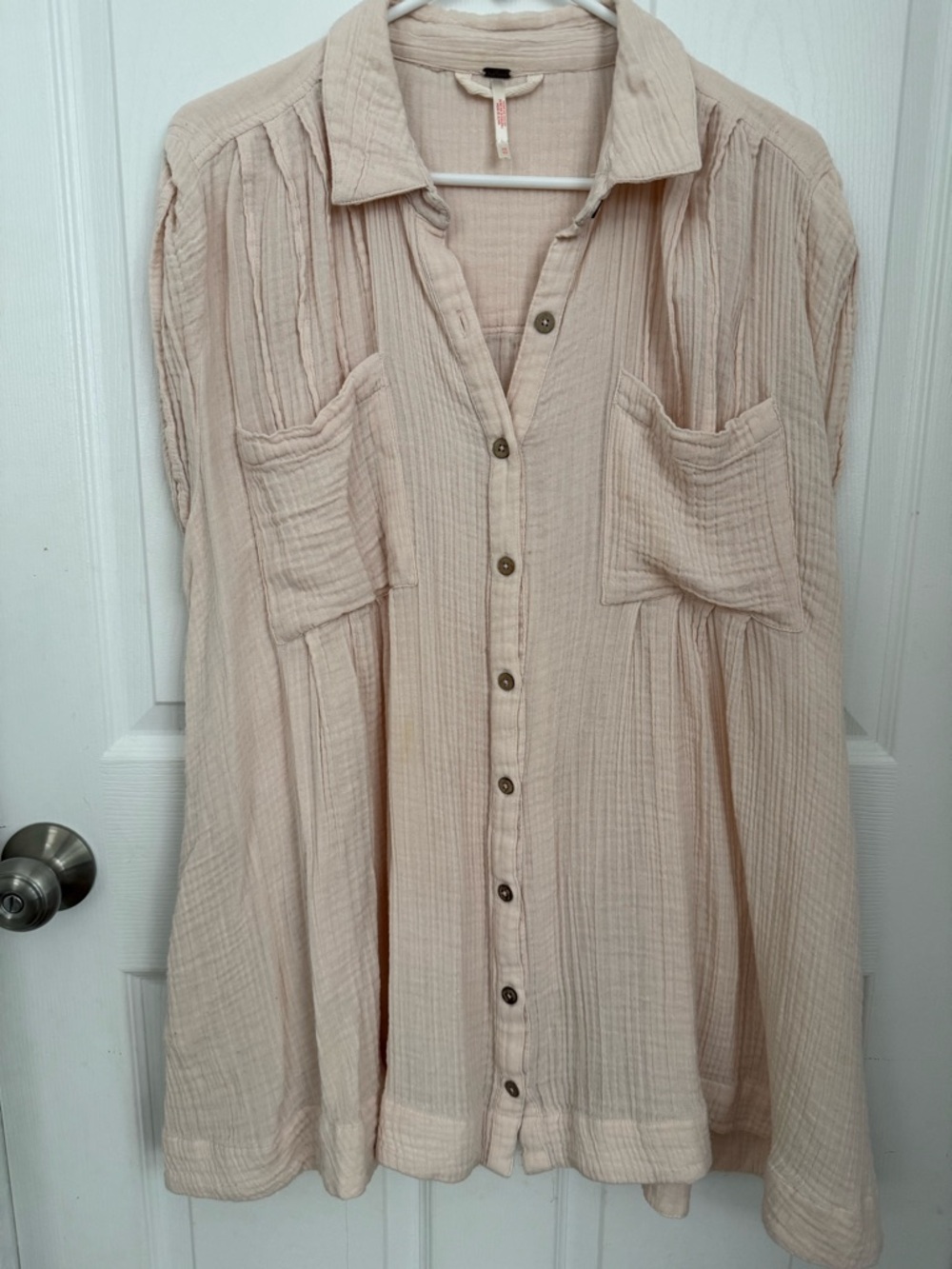 Free People gauzy button-front tunic dress in blush cream
